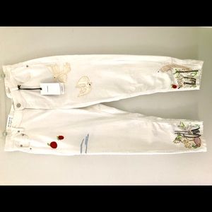 Zara Vintage HW Boyfriend White Embroidered Jeans